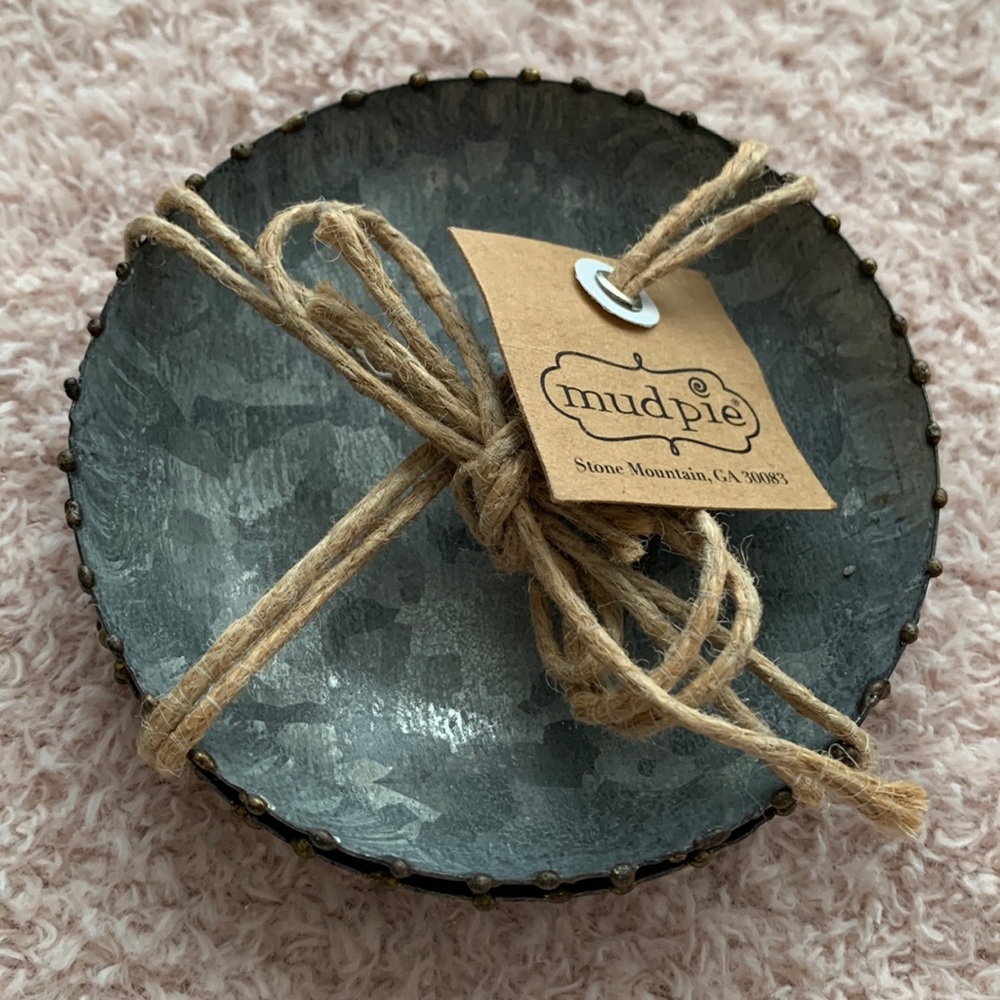 Mud Pie Set of Four Tin Coasters with Brass-Colored Beaded Trim